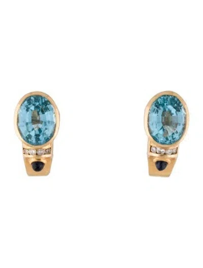 Pre-owned Earrings 14k Topaz, Sapphire & Diamond Earclips In Multi