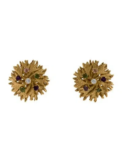 Pre-owned Earrings 14k Tourmaline, Amethyst & Diamond Clip-on  In Multi