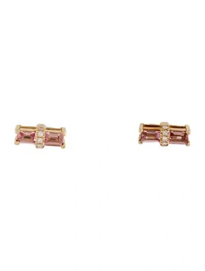 Pre-owned Earrings 14k Tourmaline & Diamond  In Multi