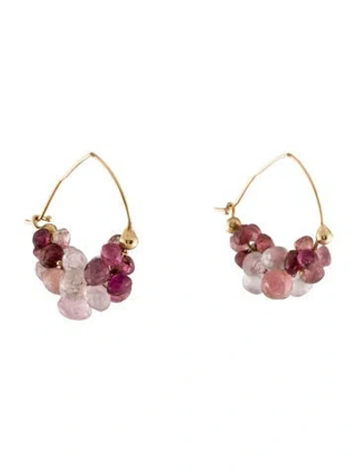 Pre-owned Earrings 14k Tourmaline & Quartz Bead Cluster  In Multi