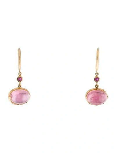 Pre-owned Earrings 14k Tourmaline & Sapphire Drop Earring In Multi