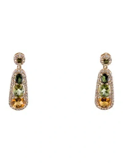 Pre-owned Earrings 14k Tourmaline & Sapphire Drop  In Multi
