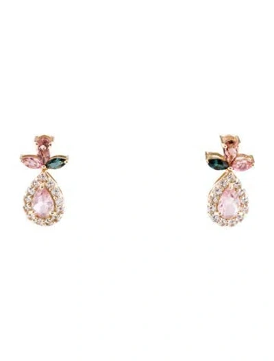 Pre-owned Earrings 14k Tourmaline & Sapphire Drop  In Multi