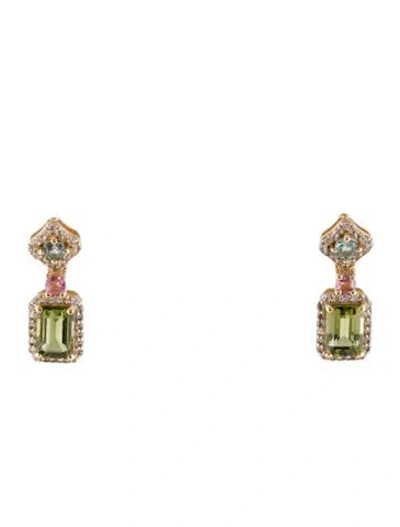 Pre-owned Earrings 14k Tourmaline & Sapphire Drop  In Multi