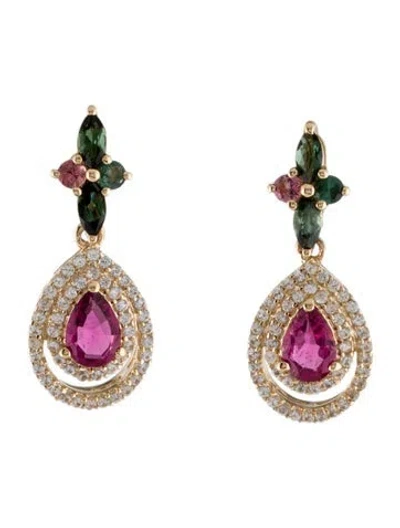 Pre-owned Earrings 14k Tourmaline & Sapphire Drop  In Multi