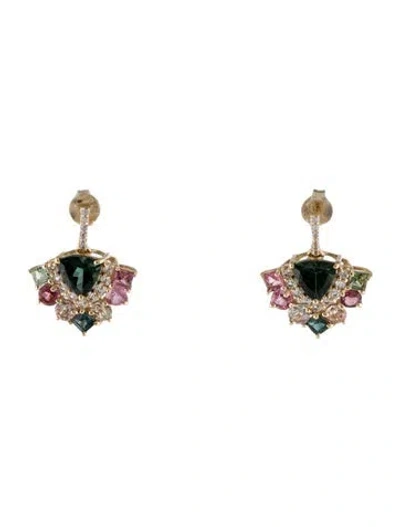 Pre-owned Earrings 14k Tourmaline & Sapphire Drop  In Multi
