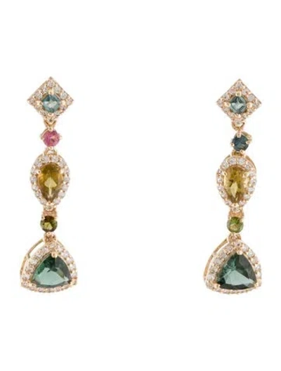 Pre-owned Earrings 14k Tourmaline & Sapphire Drop  In Multi