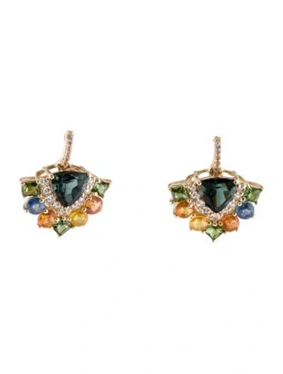 Pre-owned Earrings 14k Tourmaline & Sapphire Drop  In Multi