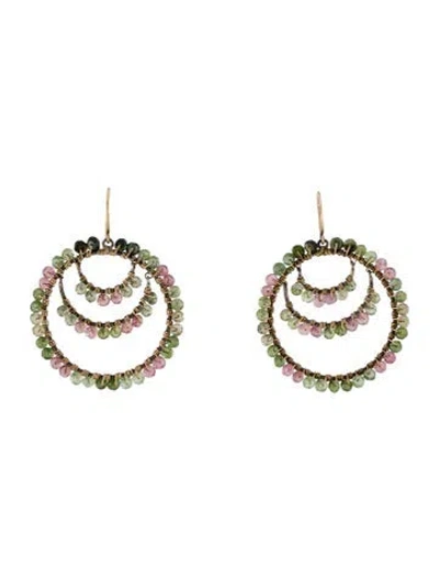Pre-owned Earrings 14k Tourmaline Beaded Circle Drop  In Multi