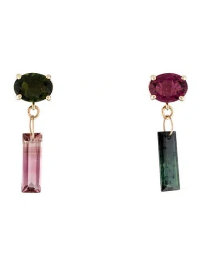 Pre-owned Earrings 14k Tourmaline Drop  In Multi