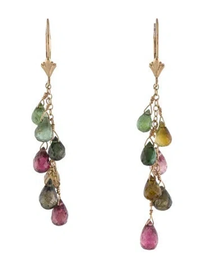 Pre-owned Earrings 14k Tourmaline Drop  In Multi