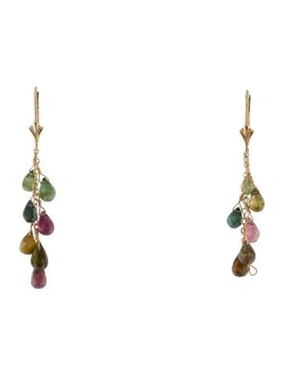 Pre-owned Earrings 14k Tourmaline Drop  In Multi