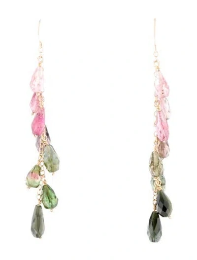 Pre-owned Earrings 14k Tourmaline Drop Tassel  In Multi