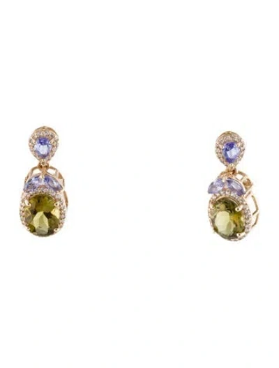 Pre-owned Earrings 14k Tourmaline, Tanzanite & Sapphire Drop  In Multi