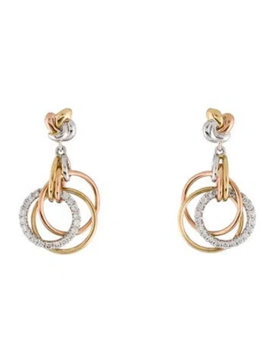 Pre-owned Earrings 14k Tri-color Diamond Interlocking Circles Drop Earring's In Multi