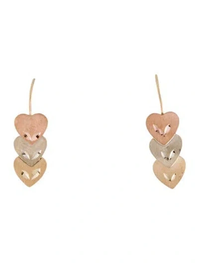 Pre-owned Earrings 14k Tricolor Heart Drop  In Multi