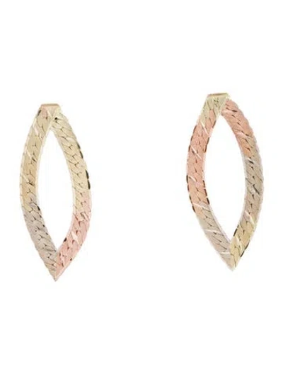 Pre-owned Earrings 14k Tricolor Herringbone Stud  In Multi