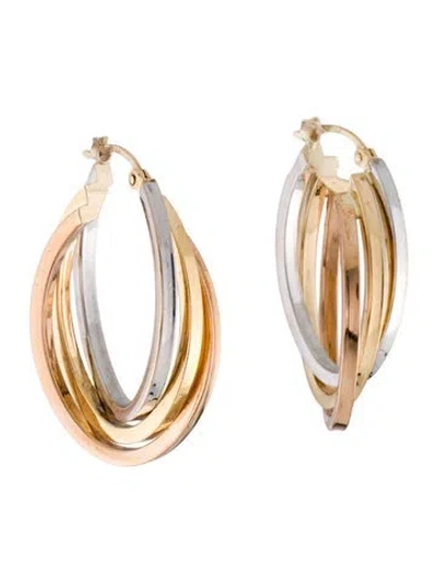 Pre-owned Earrings 14k Tricolor Hoop  In Multi