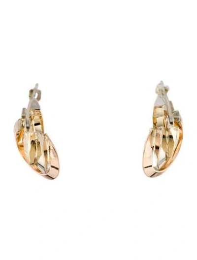 Pre-owned Earrings 14k Tri-color Hoop  In Multi