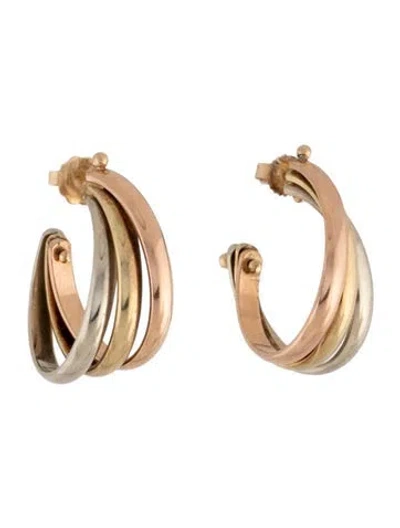 Pre-owned Earrings 14k Tricolor Hoop  In Multi
