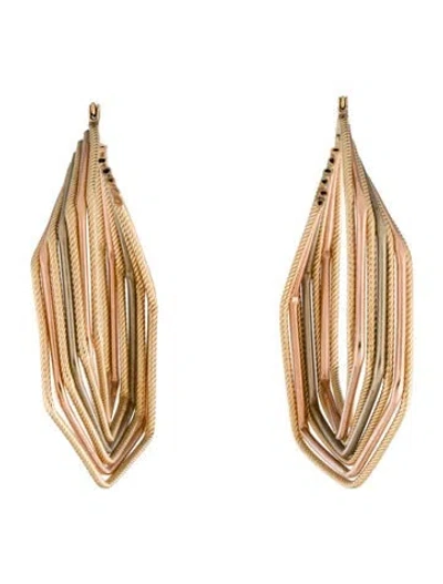 Pre-owned Earrings 14k Tri-color Large Hoop  In Multi