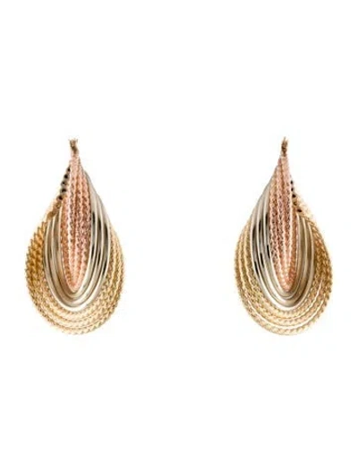 Pre-owned Earrings 14k Tri-color Wavy Wire Hoop  In Multi