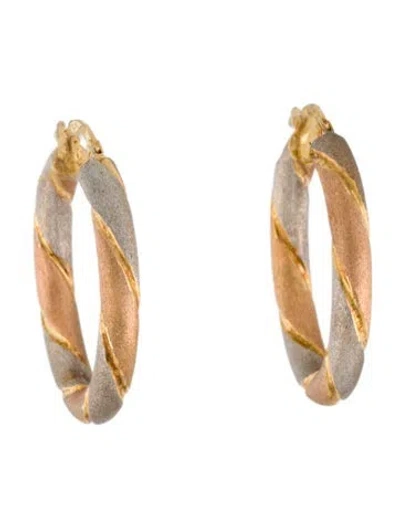 Pre-owned Earrings 14k Tri-tone Hoop  In Multi