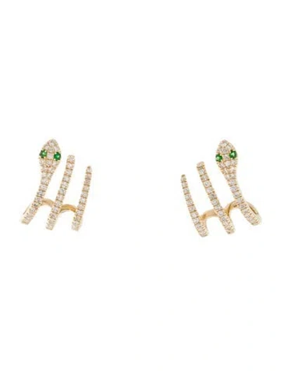 Pre-owned Earrings 14k Tsavorite & Diamond Cage Earring In Multi