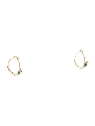 Pre-owned Earrings 14k Tsavorite & Diamond Snake Hoop  In Multi