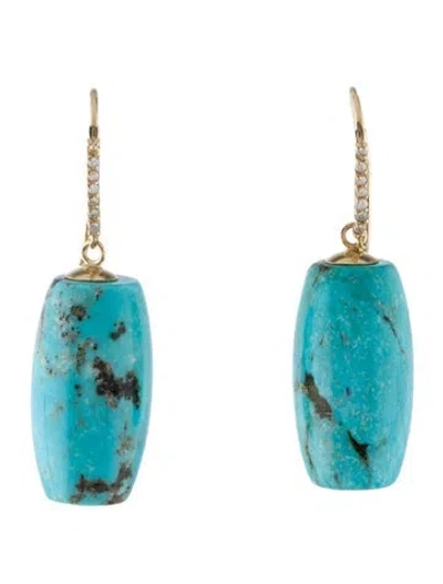 Pre-owned Earrings 14k Turquoise & Diamond Drop  In Multi