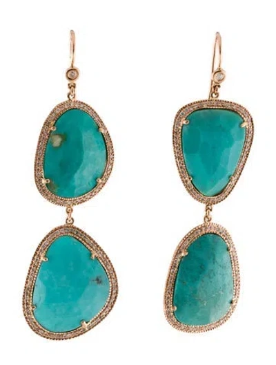 Pre-owned Earrings 14k Turquoise & Diamond Drop  In Multi