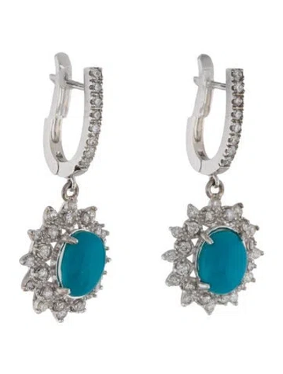 Pre-owned Earrings 14k Turquoise & Diamond Drop  In Multi