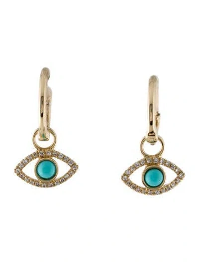Pre-owned Earrings 14k Turquoise & Diamond Huggie Drop  In Multi