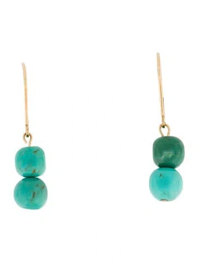 Pre-owned Earrings 14k Turquoise Bead Drop  In Multi