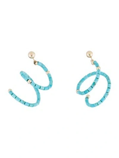 Pre-owned Earrings 14k Turquoise Coil Hoop  In Multi