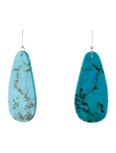 Pre-owned Earrings 14k Turquoise Drop  In Multi