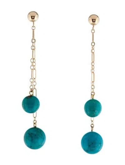 Pre-owned Earrings 14k Turquoise Drop  In Multi