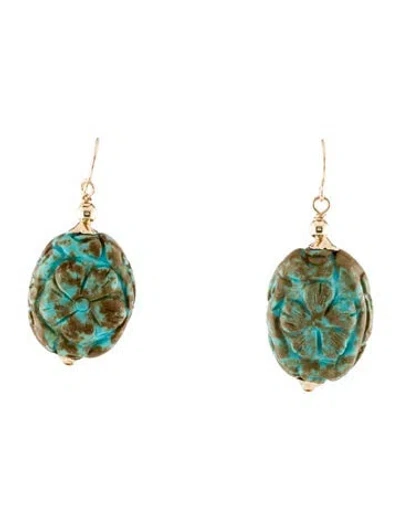 Pre-owned Earrings 14k Turquoise Drop  In Multi