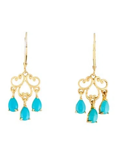 Pre-owned Earrings 14k Turquoise Drop  In Multi