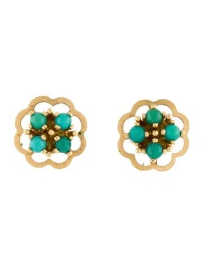 Pre-owned Earrings 14k Turquoise Floral Stud  In Multi