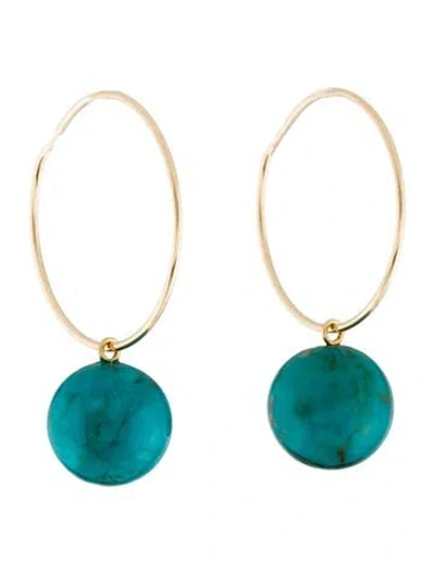 Pre-owned Earrings 14k Turquoise Hoop Drop  In Multi