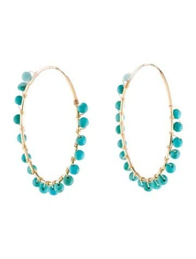 Pre-owned Earrings 14k Turquoise Hoop  In Multi