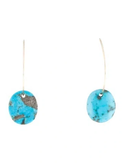 Pre-owned Earrings 14k Turquoise Hoop  In Multi