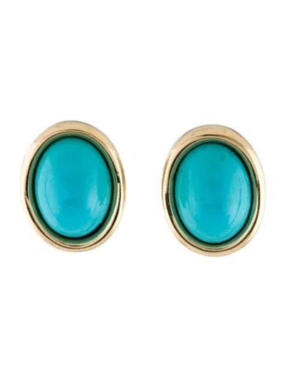 Pre-owned Earrings 14k Turquoise Oval Earclips In Multi