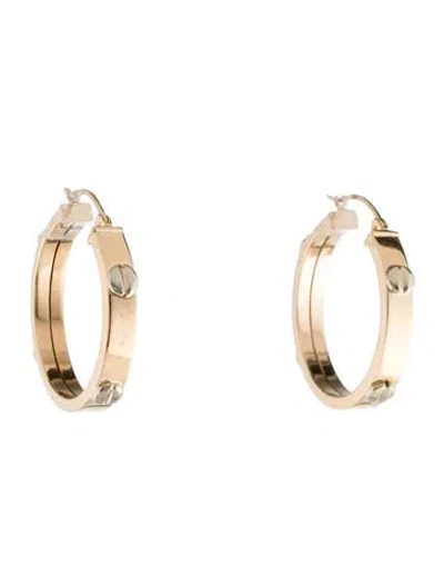 Pre-owned Earrings 14k Two -tone Studded Hoop  In Multi