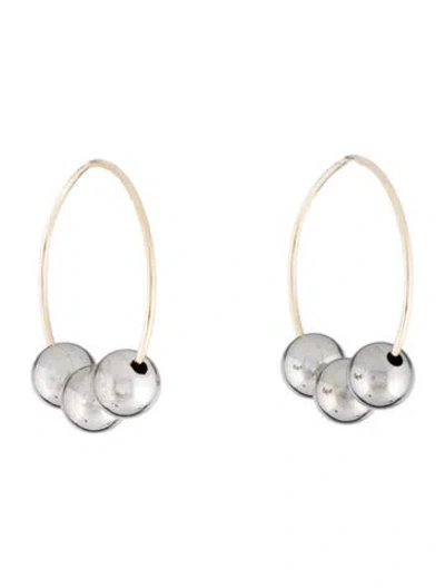 Pre-owned Earrings 14k Two-tone Bead Hoop  In Multi