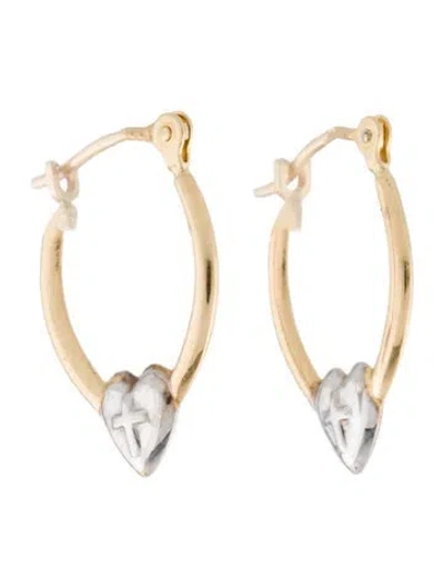 Pre-owned Earrings 14k Two-tone Cross Hoop  In Multi