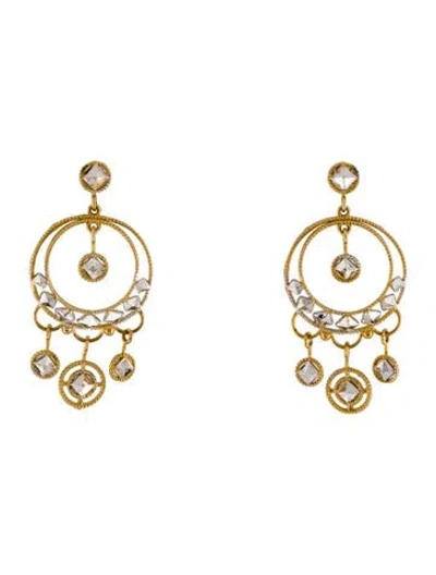 Pre-owned Earrings 14k Two-tone Dangle Drop  In Multi