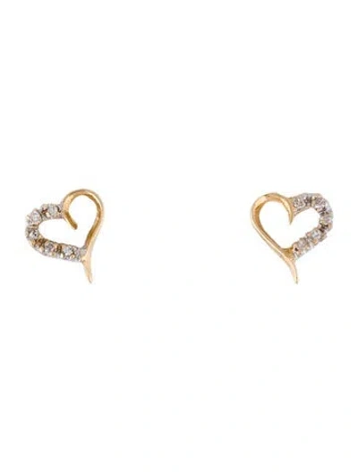 Pre-owned Earrings 14k Two-tone Diamond Heart Stud  In Multi