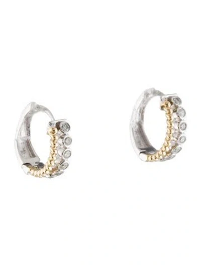 Pre-owned Earrings 14k Two-tone Diamond Huggie  In Multi